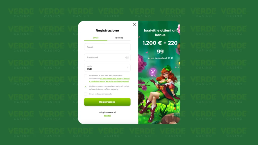 Accesso a Verde Casino