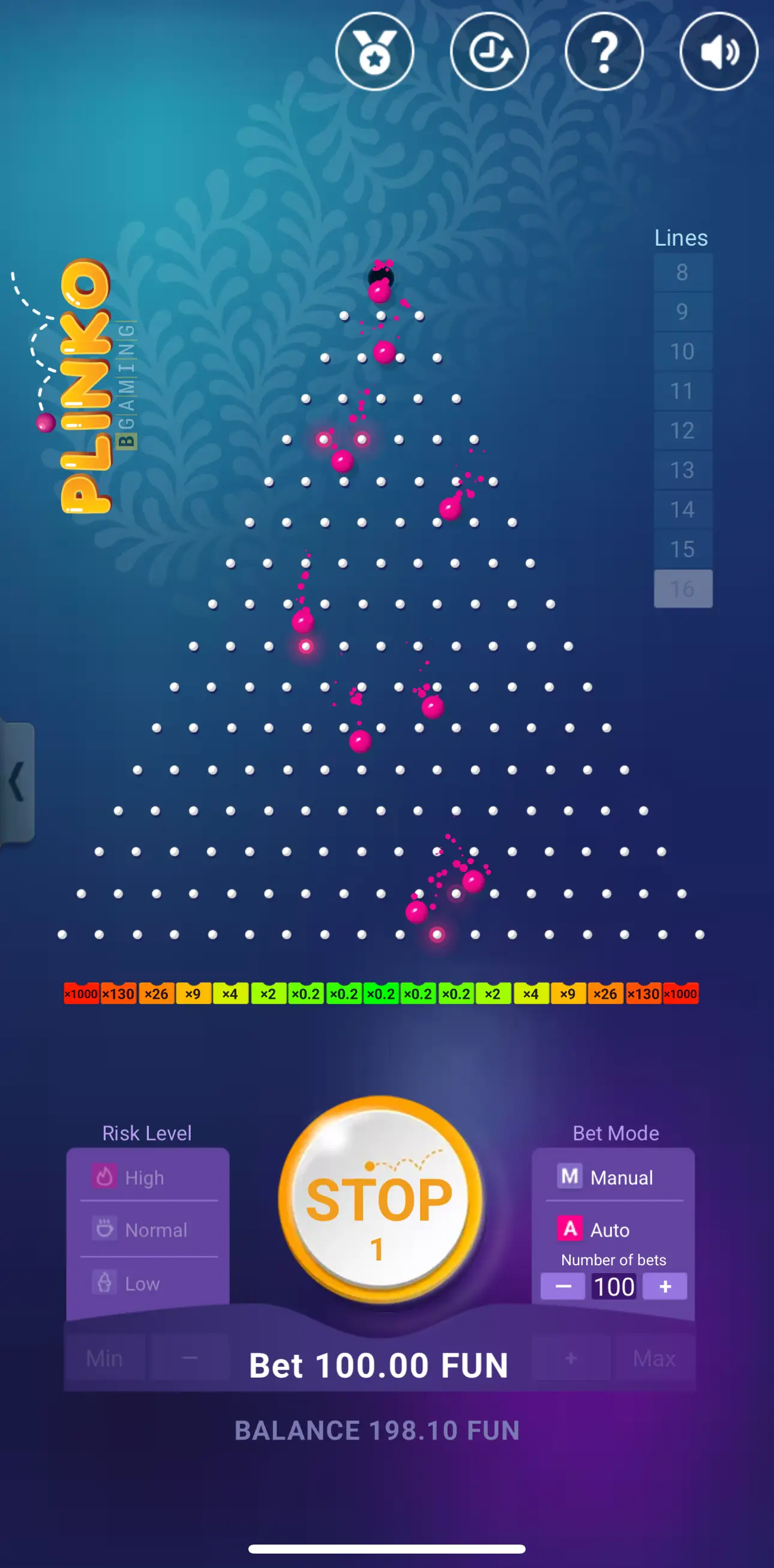 Plinko - vincita con moltiplicatore alto