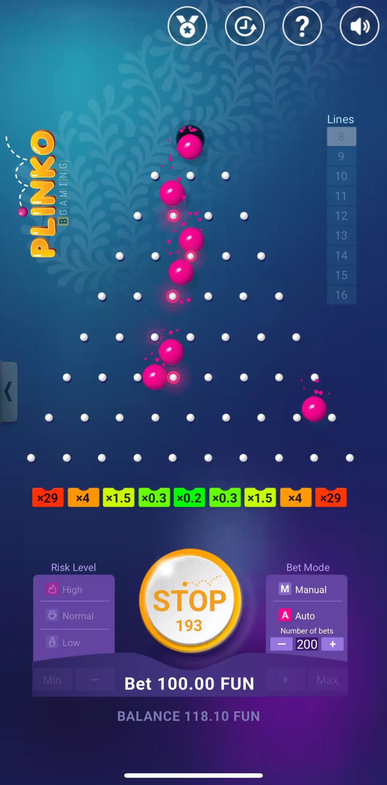 Gameplay Plinko - pallina in discesa